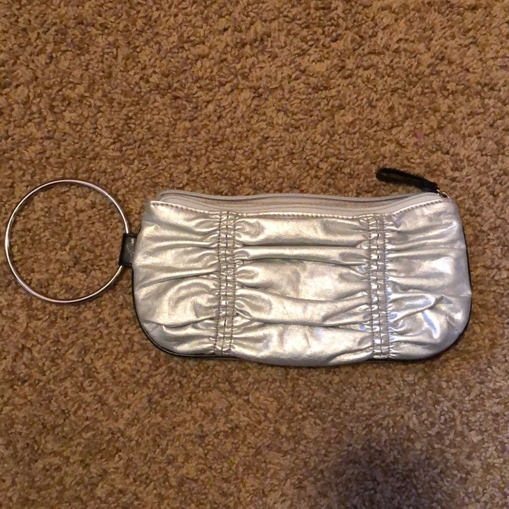Silver wristlet clutch